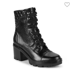 Marc Fisher Wyomi Black Quilted Leather Chunky Heeled Lace Up Combat Boots 9M